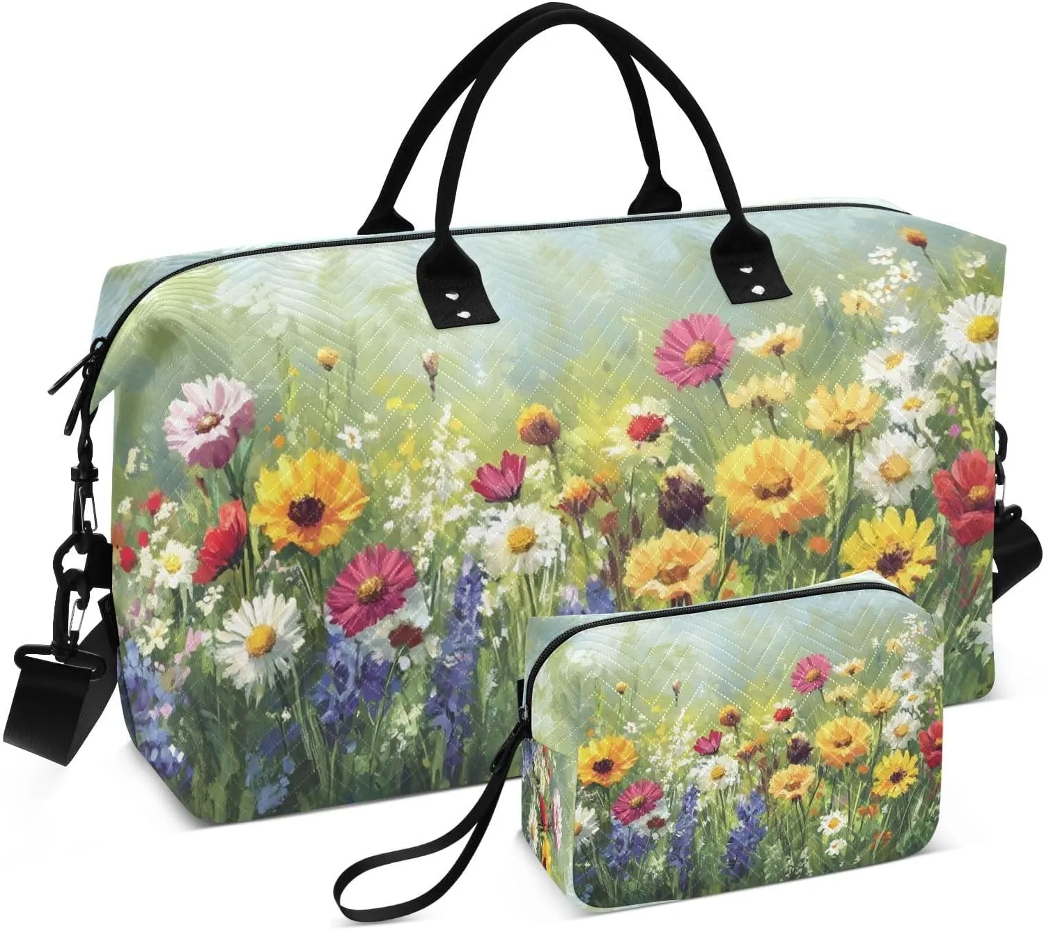 Spring Floral Meadow Travel Duffel Bag, Shoulder Weekender Overnight Bags - Large Gym Bag with Wet Pocket