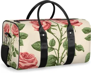 Spring Rose Travel Duffle Bag for Women Men Gym Duffel Foldable Bag Waterproof Weekender Pink Flower Farmhouse Duffle Tote