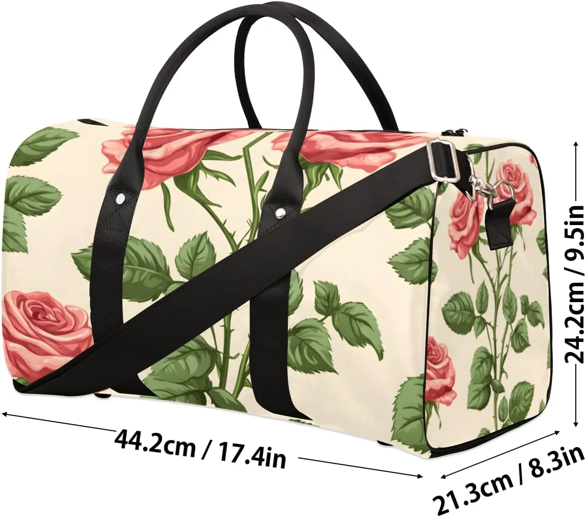 Spring Rose Travel Duffle Bag for Women Men Gym Duffel Foldable Bag Waterproof Weekender Pink Flower Farmhouse Duffle Tote