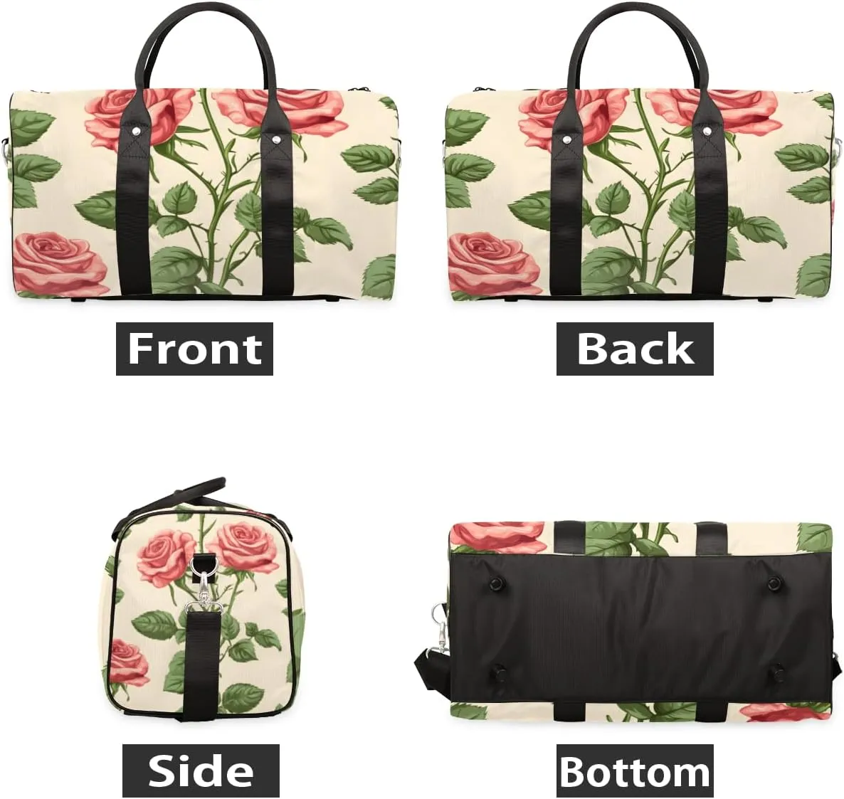Spring Rose Travel Duffle Bag for Women Men Gym Duffel Foldable Bag Waterproof Weekender Pink Flower Farmhouse Duffle Tote