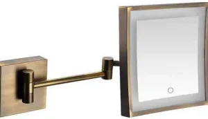 Square Vanity Cosmetic Mirror Wall Mount 3X Magnification Extendable for Shaving in Bedroom (Color : Antique, Size : Powered by Plug)