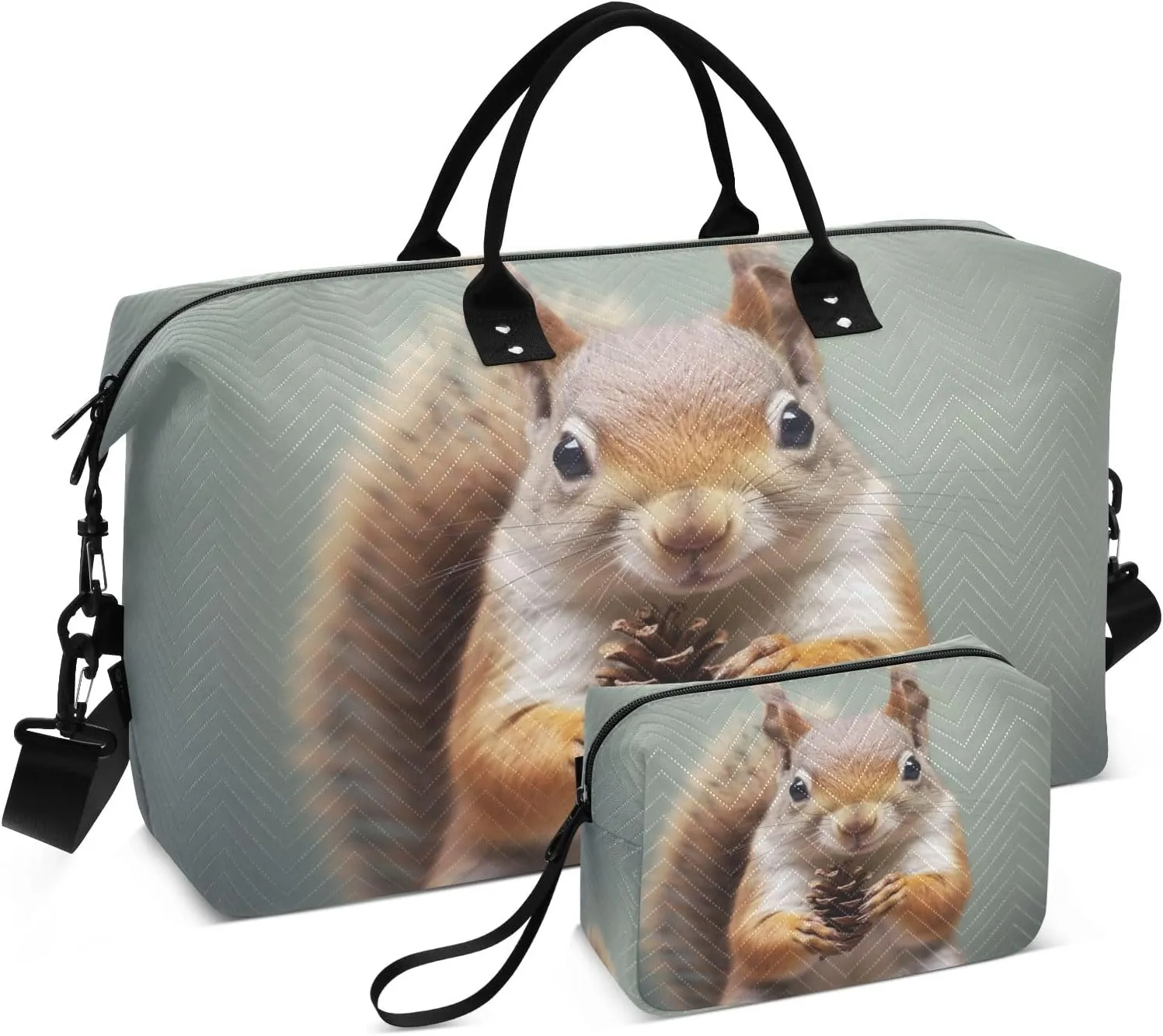 Squirrel Pine Nuts Travel Duffel Bags with Toiletry Bag and Adjustable Strap for Travel Gym Yoga
