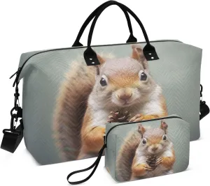 Squirrel Pine Nuts Travel Duffel Bags with Toiletry Bag and Adjustable Strap for Travel Gym Yoga