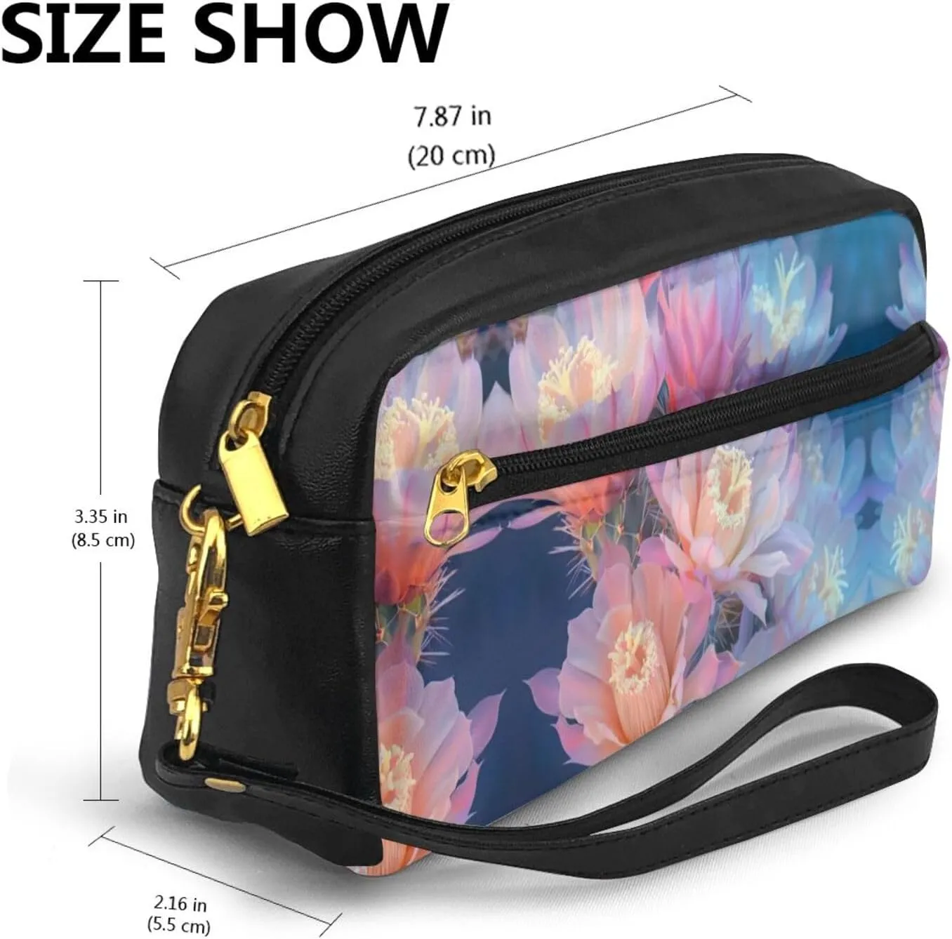 SSIMOO Cactus Floral Bloom Print Travel Makeup Bag For On-The-Go Style For Storing Cosmetics And Beauty Essentials