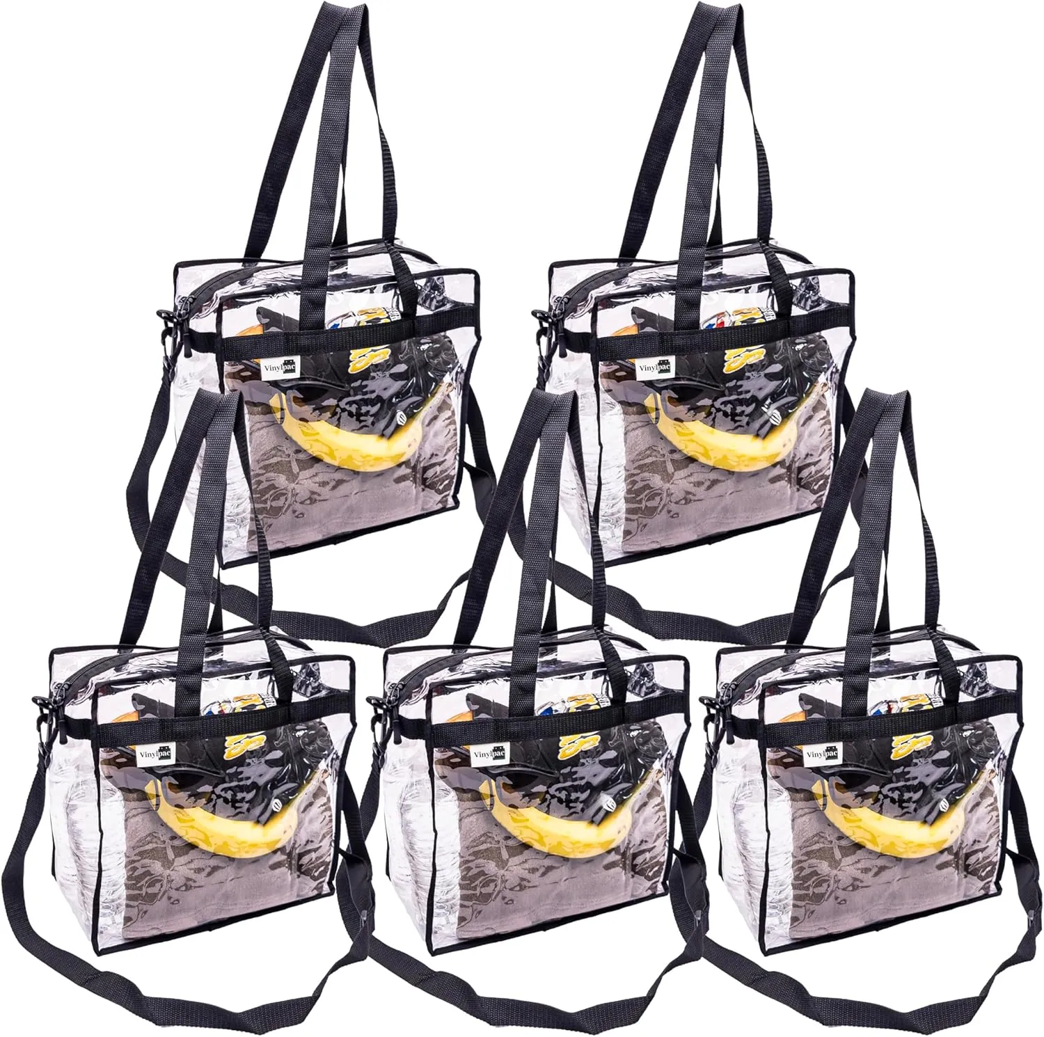 Stadium Approved Vinyl Clear Bag 12x12x6" Transparent Tote with Double Zipper, Adjustable Removable Shoulder Strap