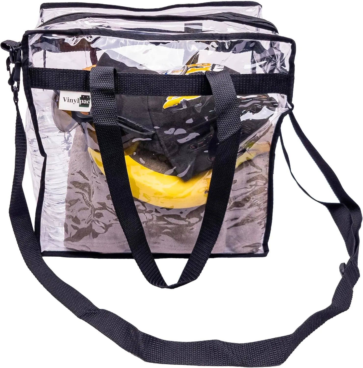 Stadium Approved Vinyl Clear Bag 12x12x6" Transparent Tote with Double Zipper, Adjustable Removable Shoulder Strap