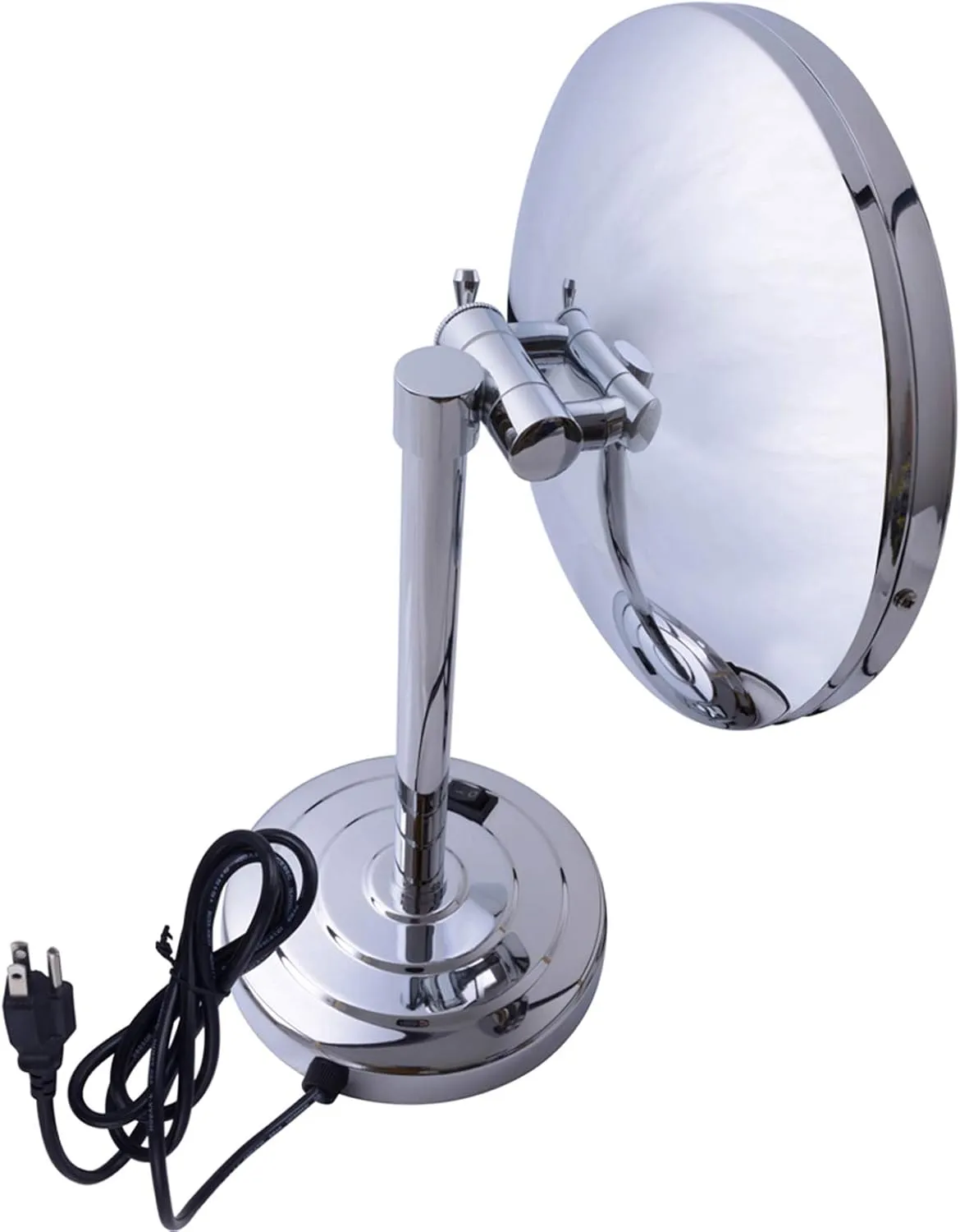 Standing LED Makeup Mirror with Light and 3X/5X/7X/10X Magnification, 8 Inch Brass Countertop Cosmetic Vanity Mirrors with Switch and Plug,Chrome,3X(Chrome,7X)