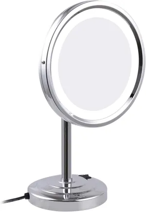 Standing LED Makeup Mirror with Light and 3X/5X/7X/10X Magnification, 8 Inch Brass Countertop Cosmetic Vanity Mirrors with Switch and Plug,Chrome,3X(Chrome,7X)