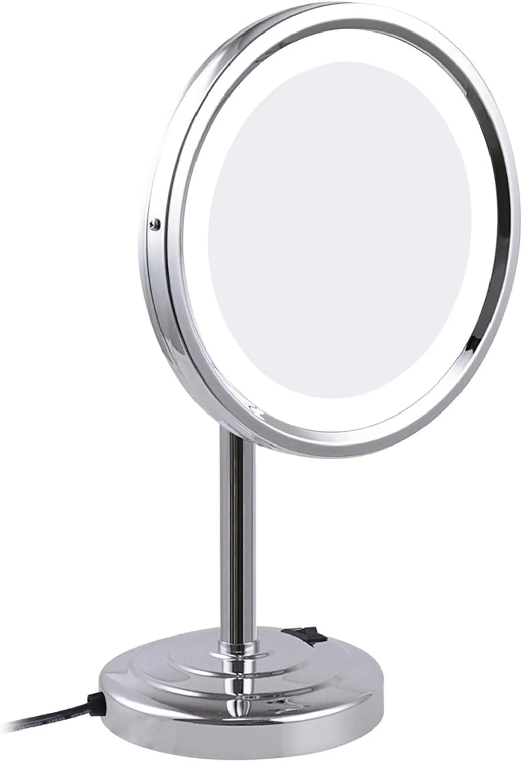 Standing LED Makeup Mirror with Light and 3X/5X/7X/10X Magnification, 8 Inch Brass Countertop Cosmetic Vanity Mirrors with Switch and Plug,Chrome,3X(Chrome,7X)