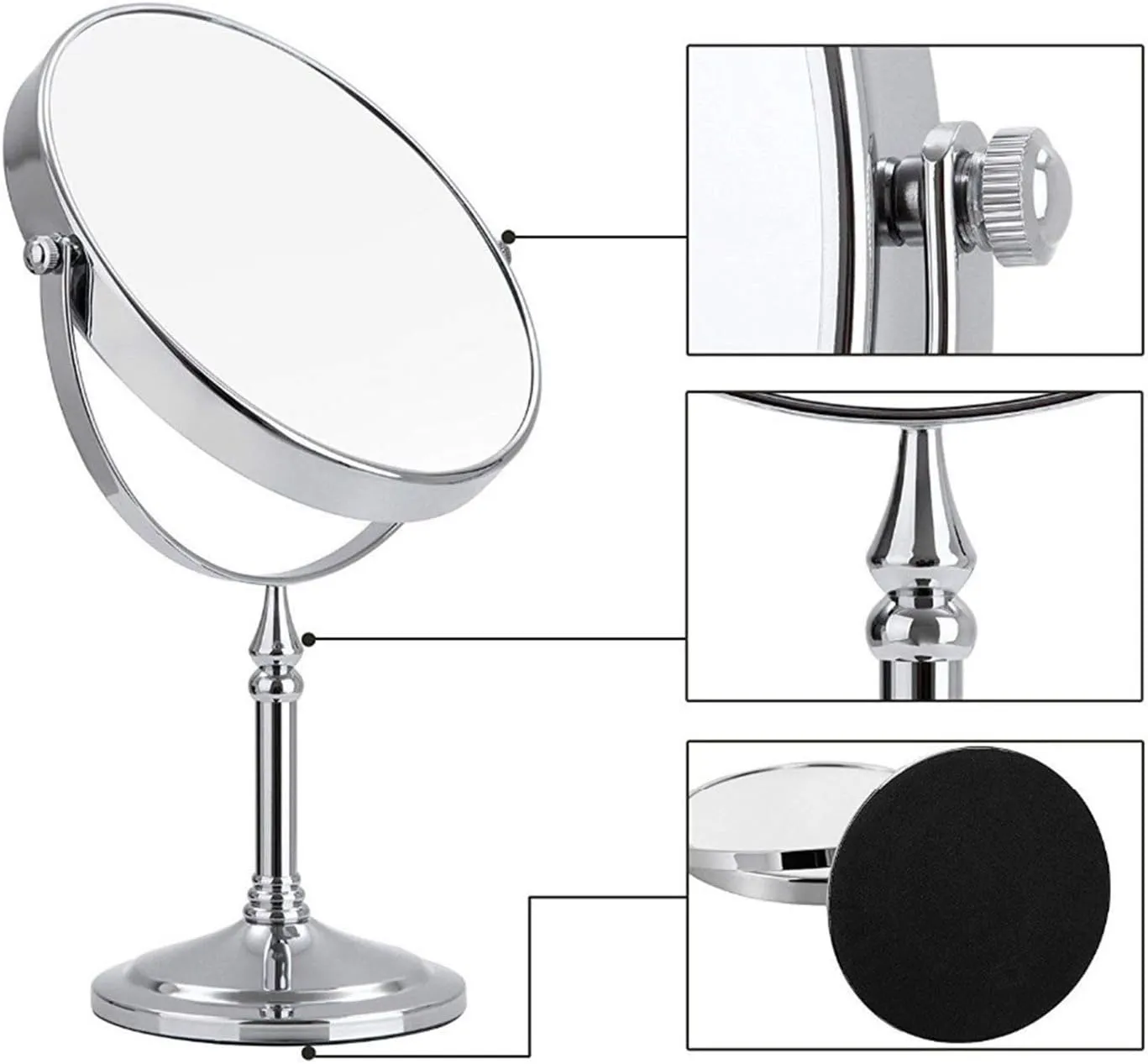 Standing Makeup Mirrors, 8 Inch Double Sided Brass Countertop Vanity Mirror with 3X/5X/7X/10X Magnifying, Tabletop Rotatable Cosmetic Mirrors,Chrome,7X