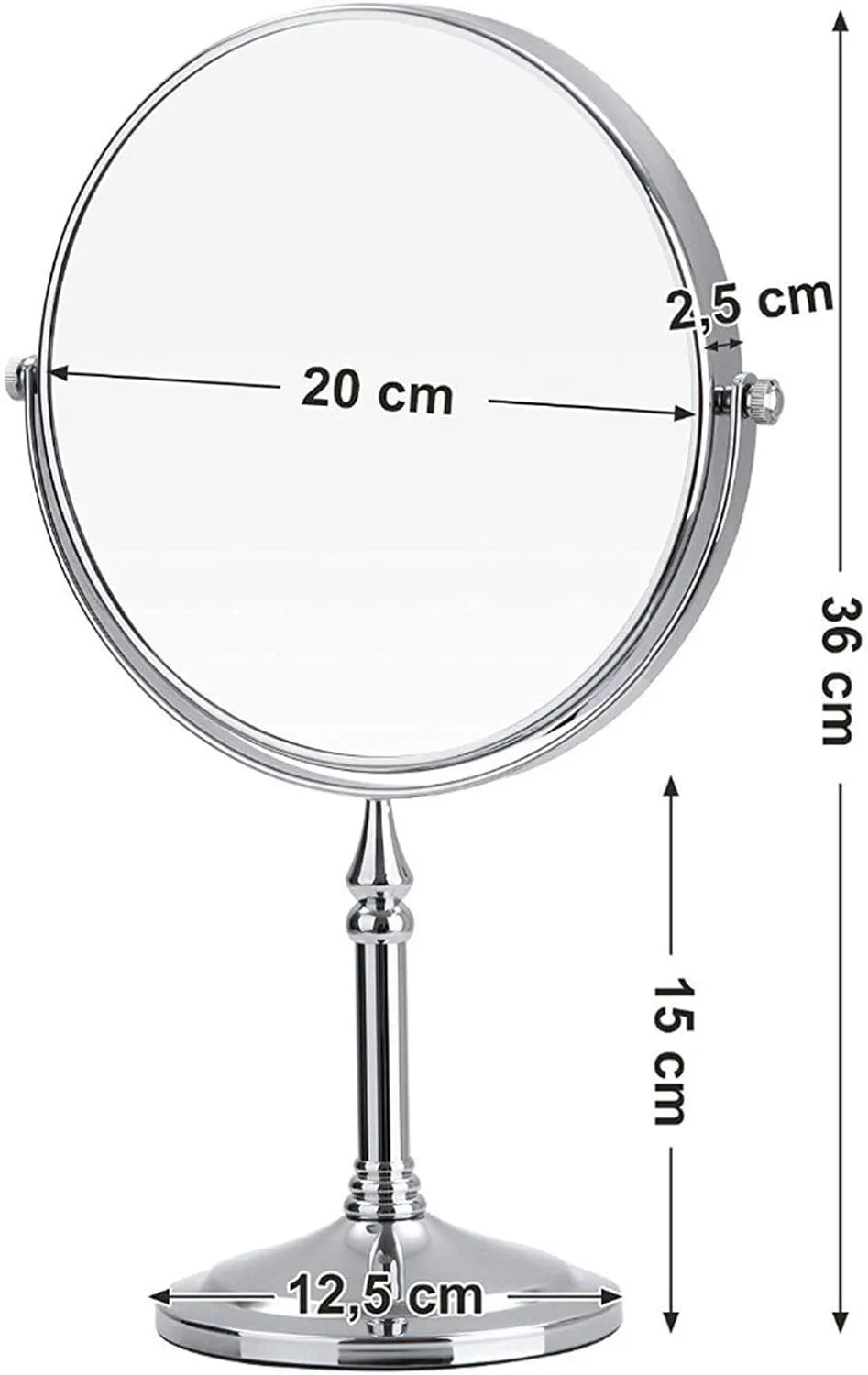Standing Makeup Mirrors, 8 Inch Double Sided Brass Countertop Vanity Mirror with 3X/5X/7X/10X Magnifying, Tabletop Rotatable Cosmetic Mirrors,Chrome,7X