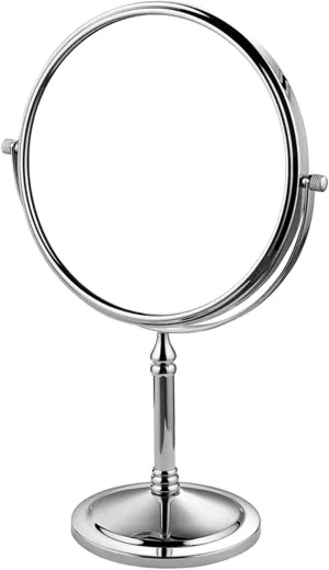 Standing Makeup Mirrors, 8 Inch Double Sided Brass Countertop Vanity Mirror with 3X/5X/7X/10X Magnifying, Tabletop Rotatable Cosmetic Mirrors,Chrome,7X