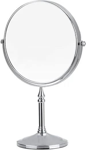 Standing Makeup Mirrors, 8 Inch Double Sided Brass Countertop Vanity Mirror with 3X/5X/7X/10X Magnifying, Tabletop Rotatable Shaving Mirrors,Chrome,5X