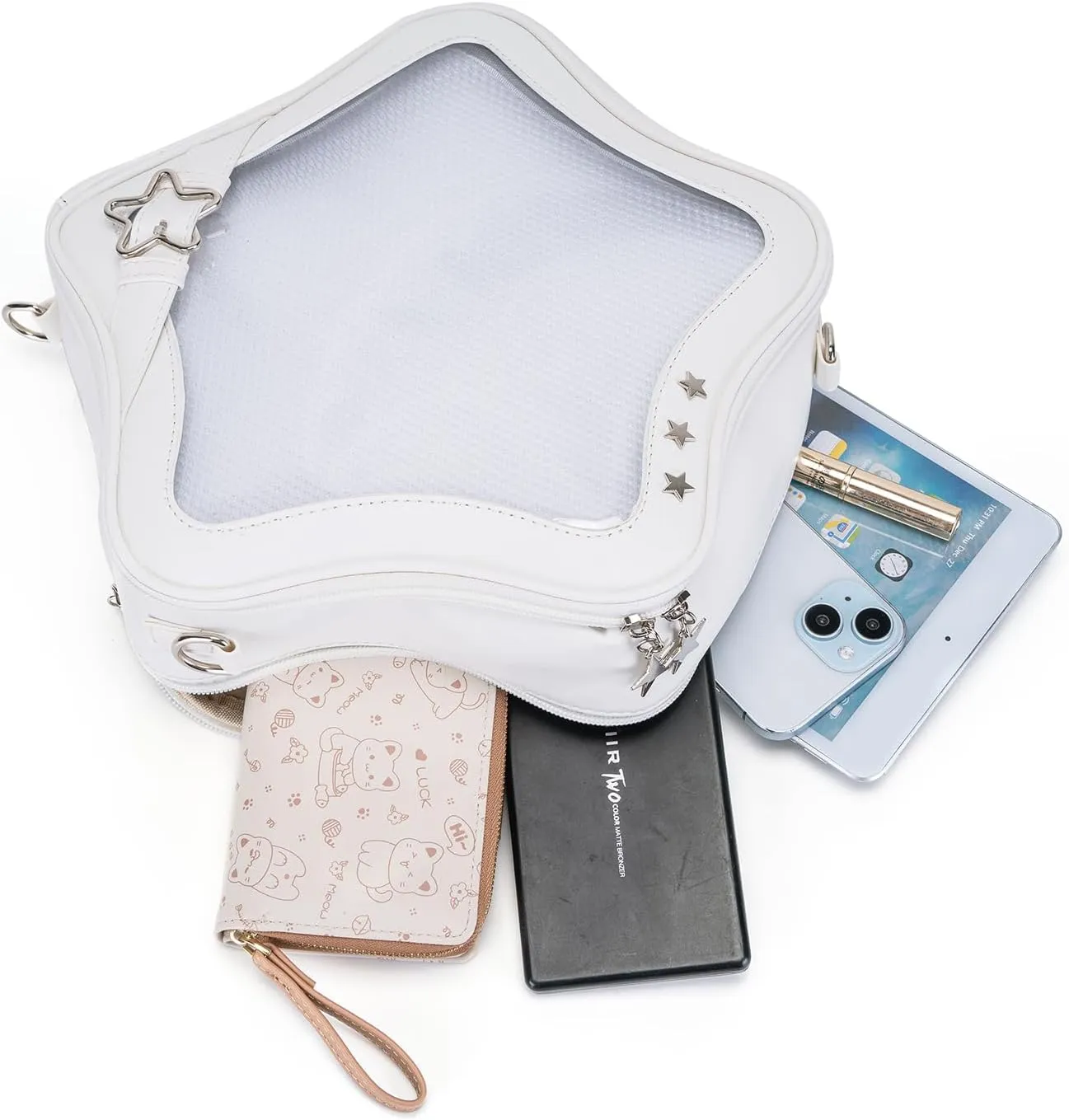 Star-Shaped Ita Bag, Star Purse Pin Backpack PU Cute Aesthetic Y2K Crossbody Purse, Handbag Ita Insert Display (White)