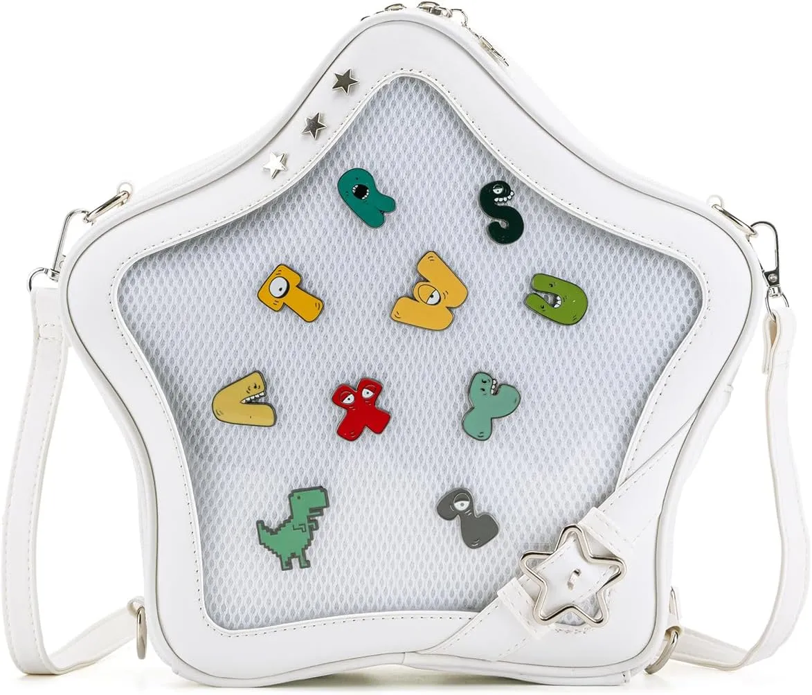 Star-Shaped Ita Bag, Star Purse Pin Backpack PU Cute Aesthetic Y2K Crossbody Purse, Handbag Ita Insert Display (White)