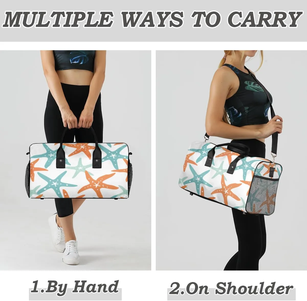 Starfish Travel Duffle Bag for Women Men Foldable Waterproof Weekender Bag Carry on Tote for Overnight Sports Gym Starfish