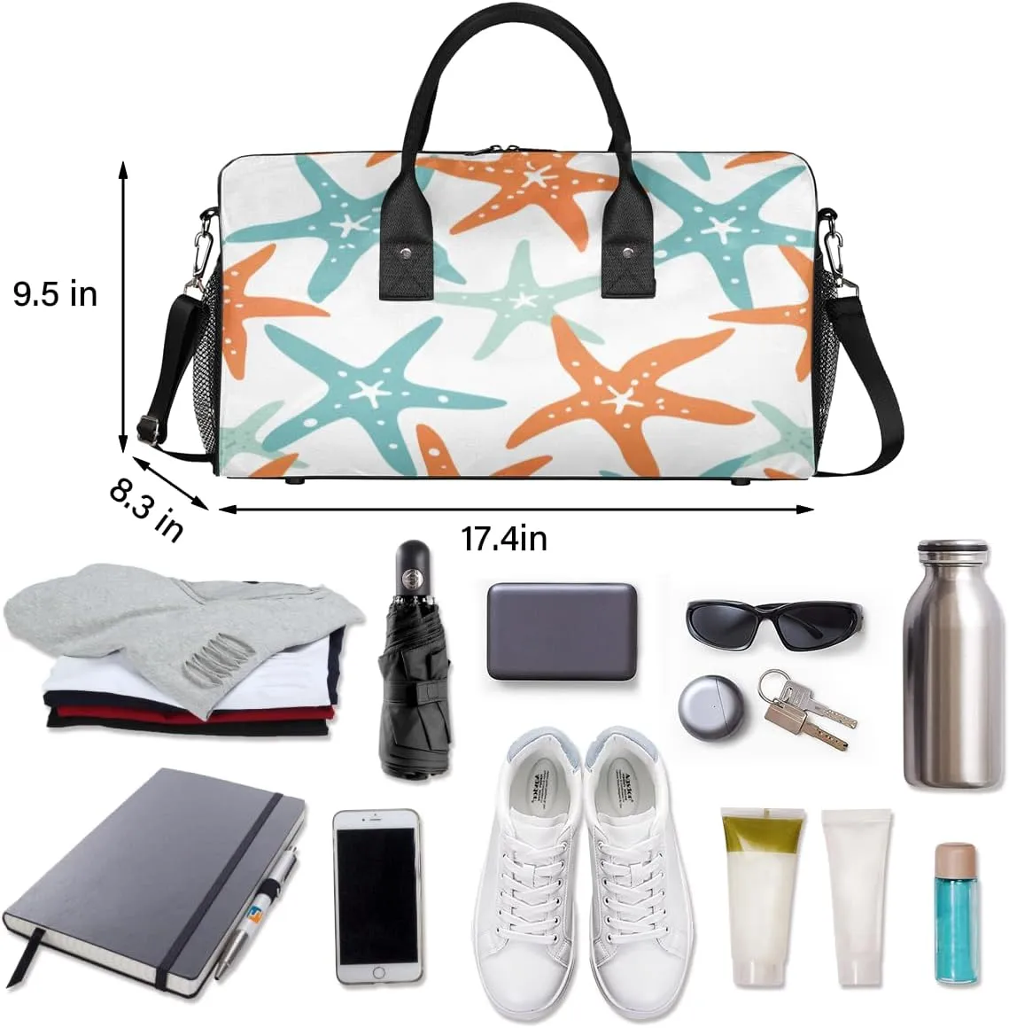 Starfish Travel Duffle Bag for Women Men Foldable Waterproof Weekender Bag Carry on Tote for Overnight Sports Gym Starfish