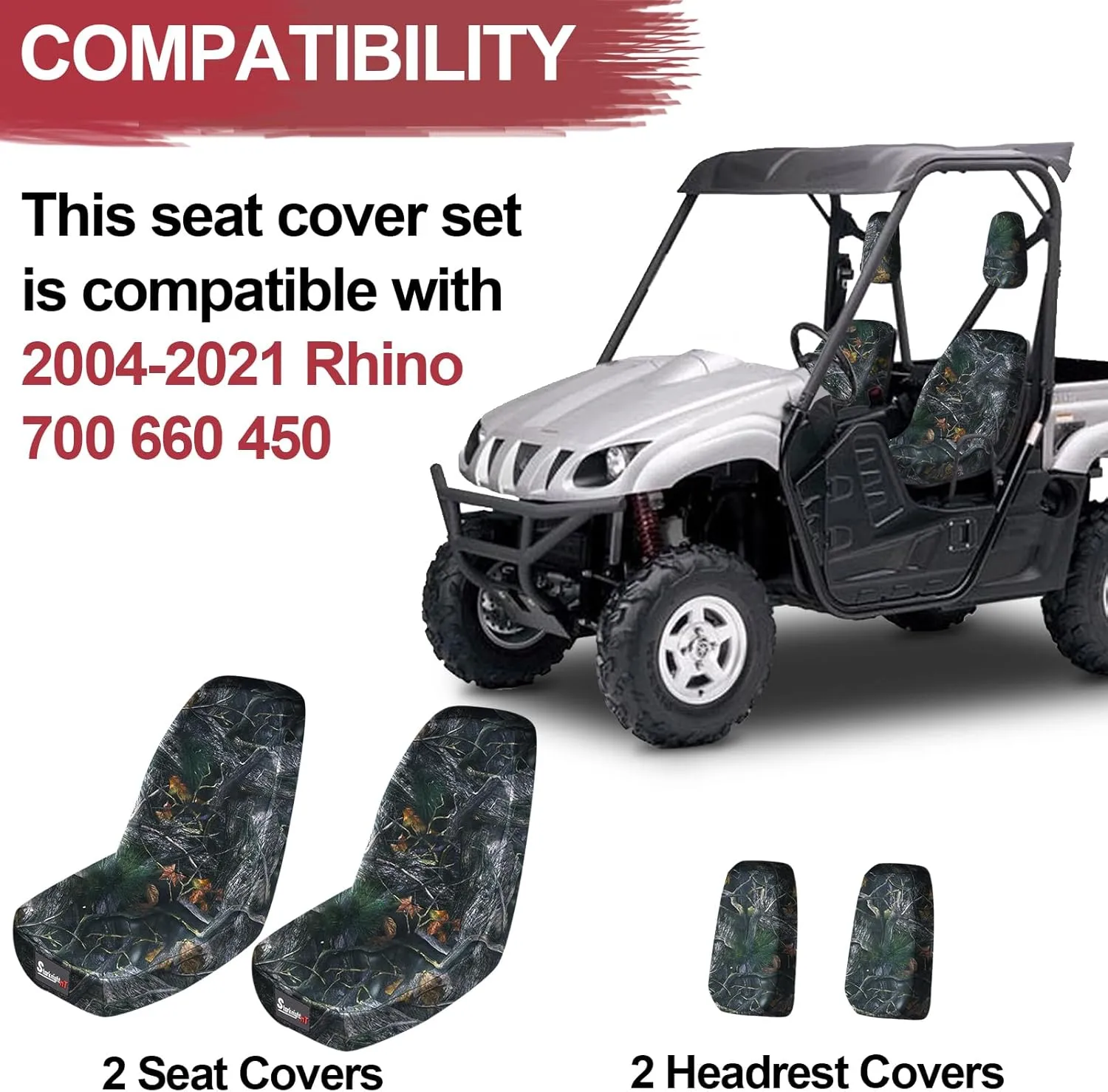 StarknightMT UTV Rhino Seat Covers, Waterproof 1680D Seat Covers Compatible with Rhino 700 660 450 2004-2021 Rhino Accessories Bucket Seat Cover