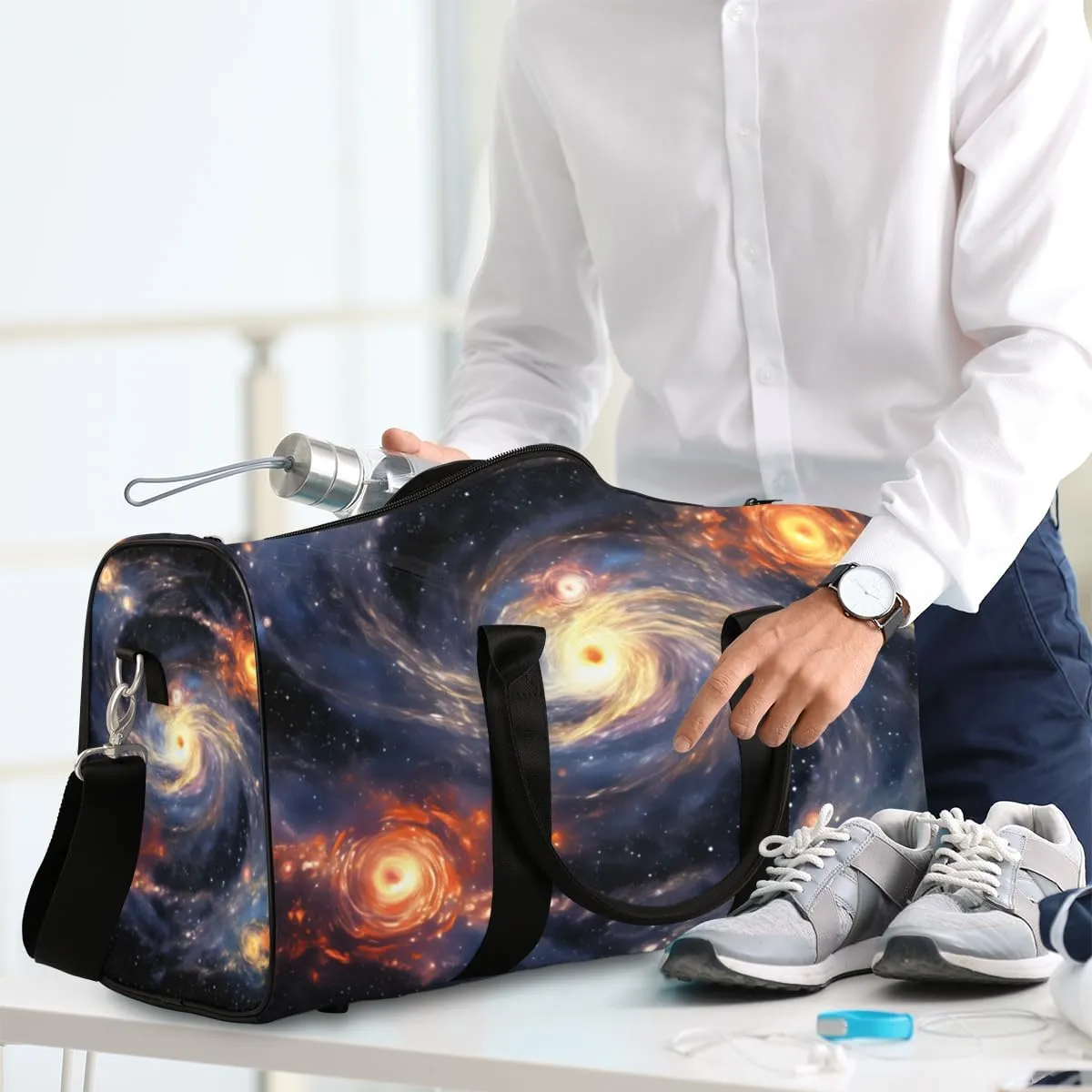Starry Nebula Travel Duffle Bag for Women Men Gym Duffel Foldable Bag Waterproof Weekender Universe Night Duffle Tote
