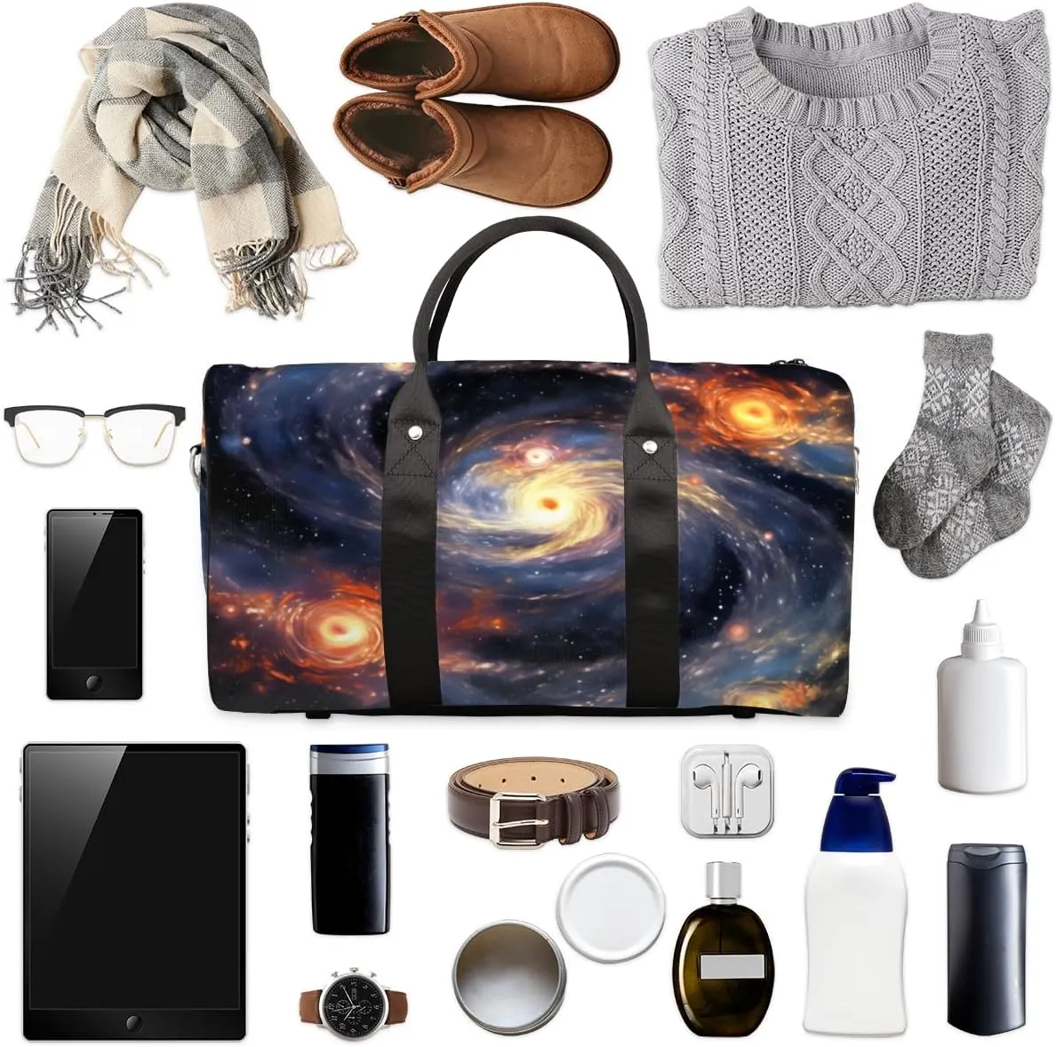 Starry Nebula Travel Duffle Bag for Women Men Gym Duffel Foldable Bag Waterproof Weekender Universe Night Duffle Tote