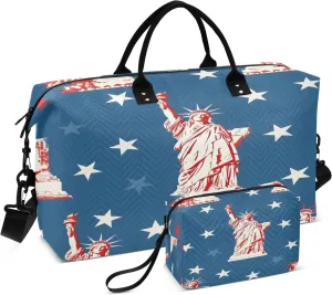 Statue Of Liberty Travel Duffel Bags with Toiletry Bag and Adjustable Strap for Travel Gym Yoga