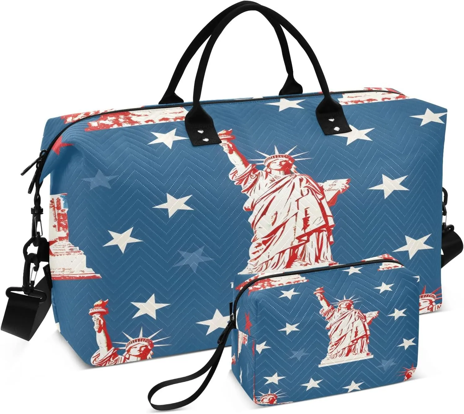 Statue Of Liberty Travel Duffel Bags with Toiletry Bag and Adjustable Strap for Travel Gym Yoga