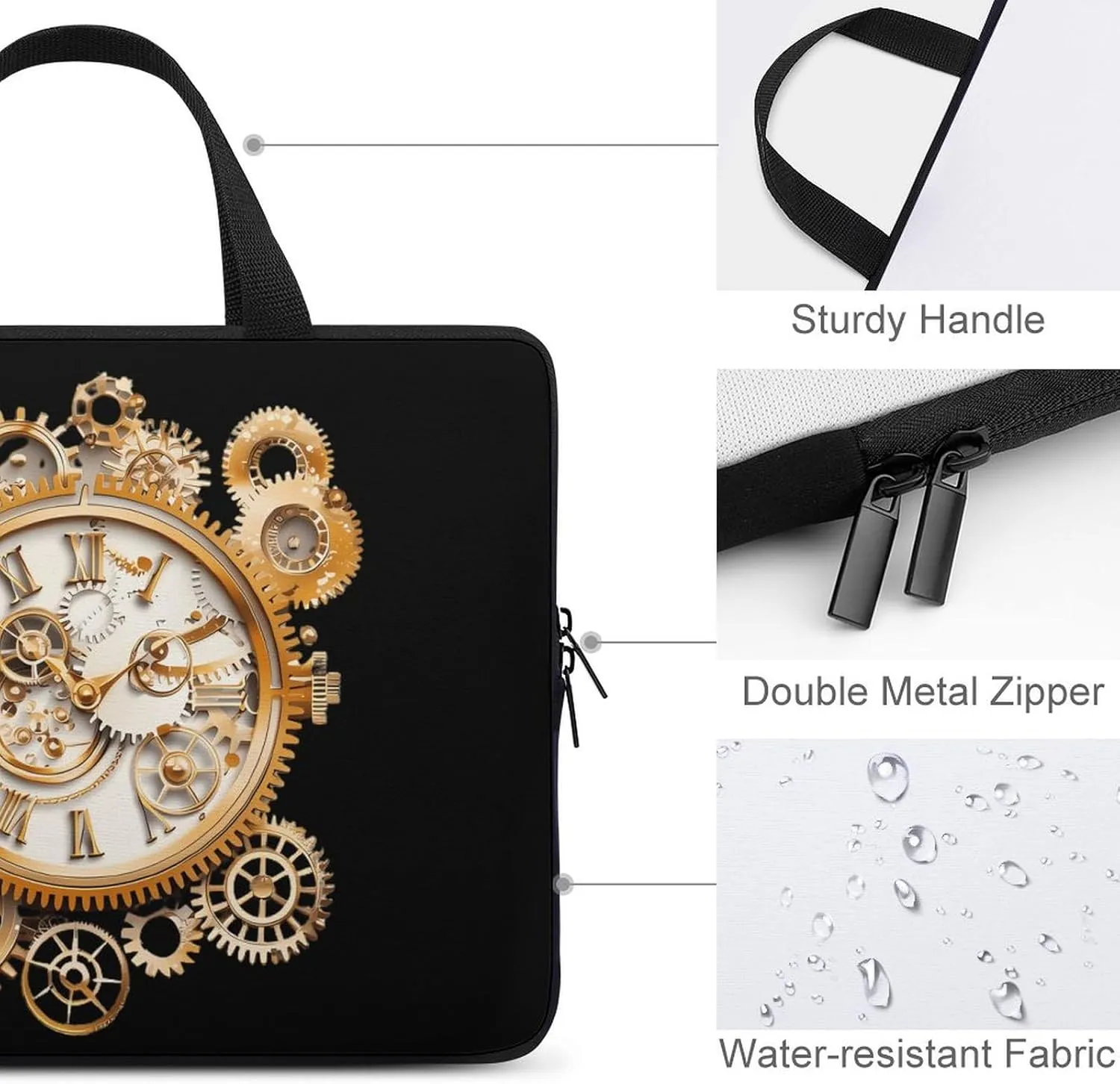 Steampunk Style Clocks Funny Laptop Bag Printed Protective Cover Case Handbag for Laptop/Notebook/Ultrabook 10/12/13/15/17 Inches