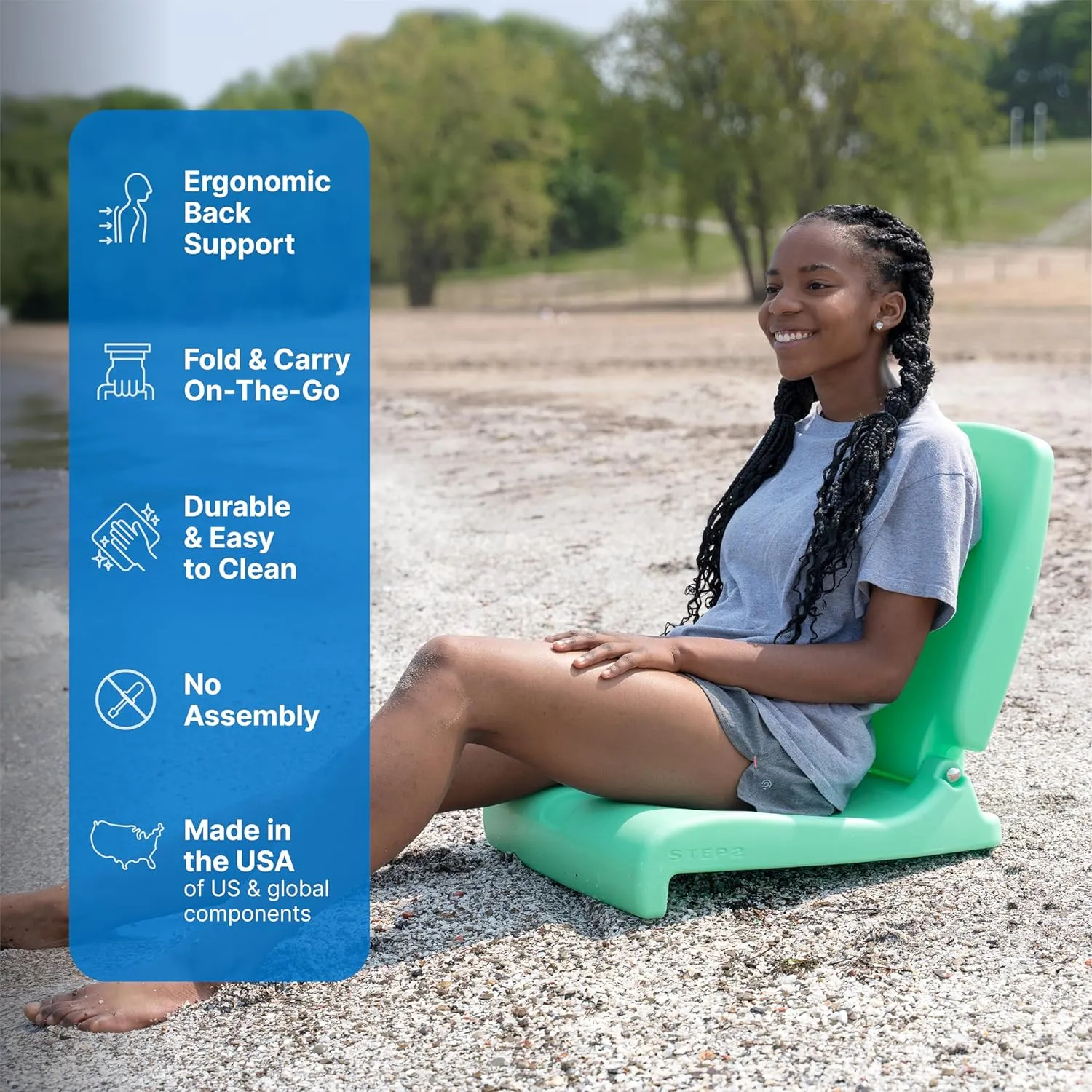 Step2 Foldable Adult Flip Seat, Portable Outdoor Chair for Poolside, Tailgating, Camping, Picnic Chair, Provides Back Support When Sitting on Ground, Mint