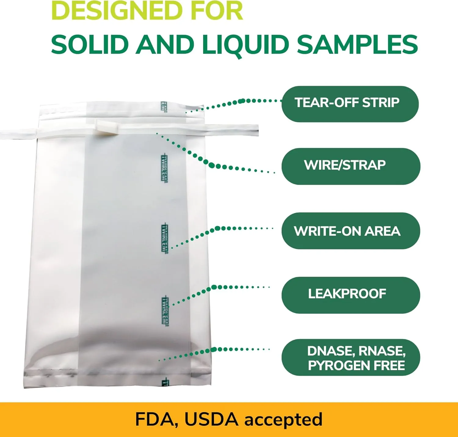 Sterile Lab Sample Bags: Sealable, Leakproof and Airtight Validated by Quality Control – LABPLAS EPR-5590 Twirl’em - Clear with a Write-On Label, 18 oz