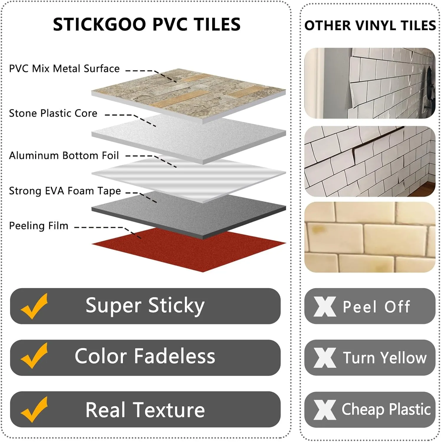 STICKGOO 20 Sheets Peel and Stick Backsplash Tile, Stick on Backsplash for Kitchen and Bathroom, Stone Beige Marble Look PVC Mixed Metal Gold Self Adhesive Wall Tiles