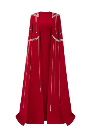 Stone Embellished Floor Length Cape