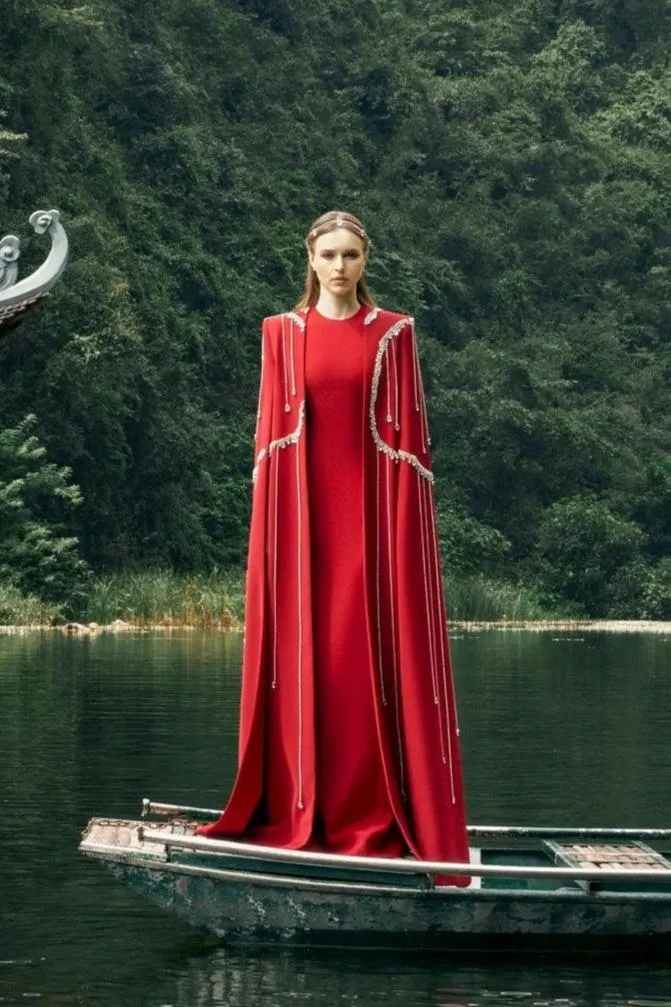 Stone Embellished Floor Length Cape