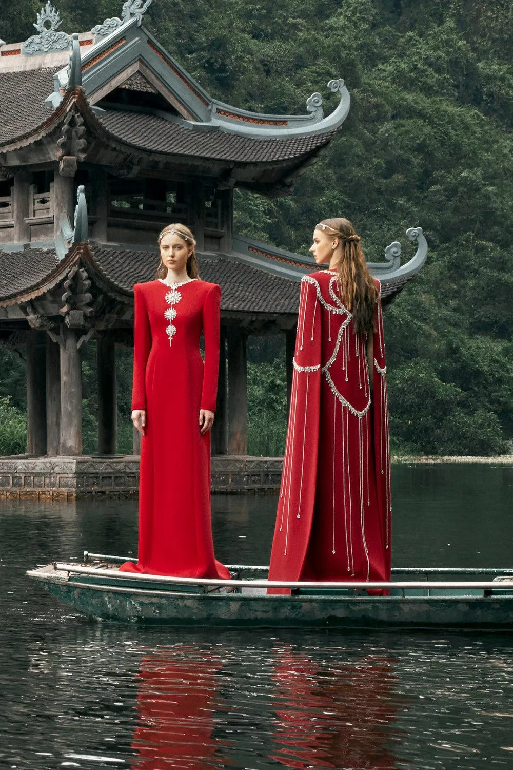 Stone Embellished Floor Length Cape