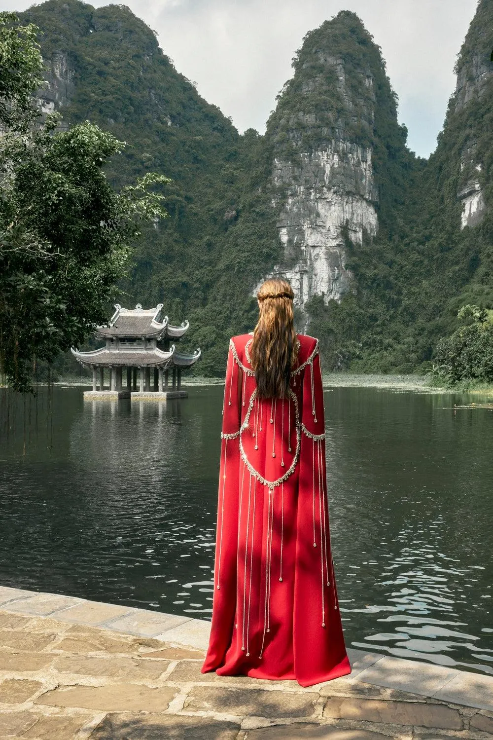 Stone Embellished Floor Length Cape