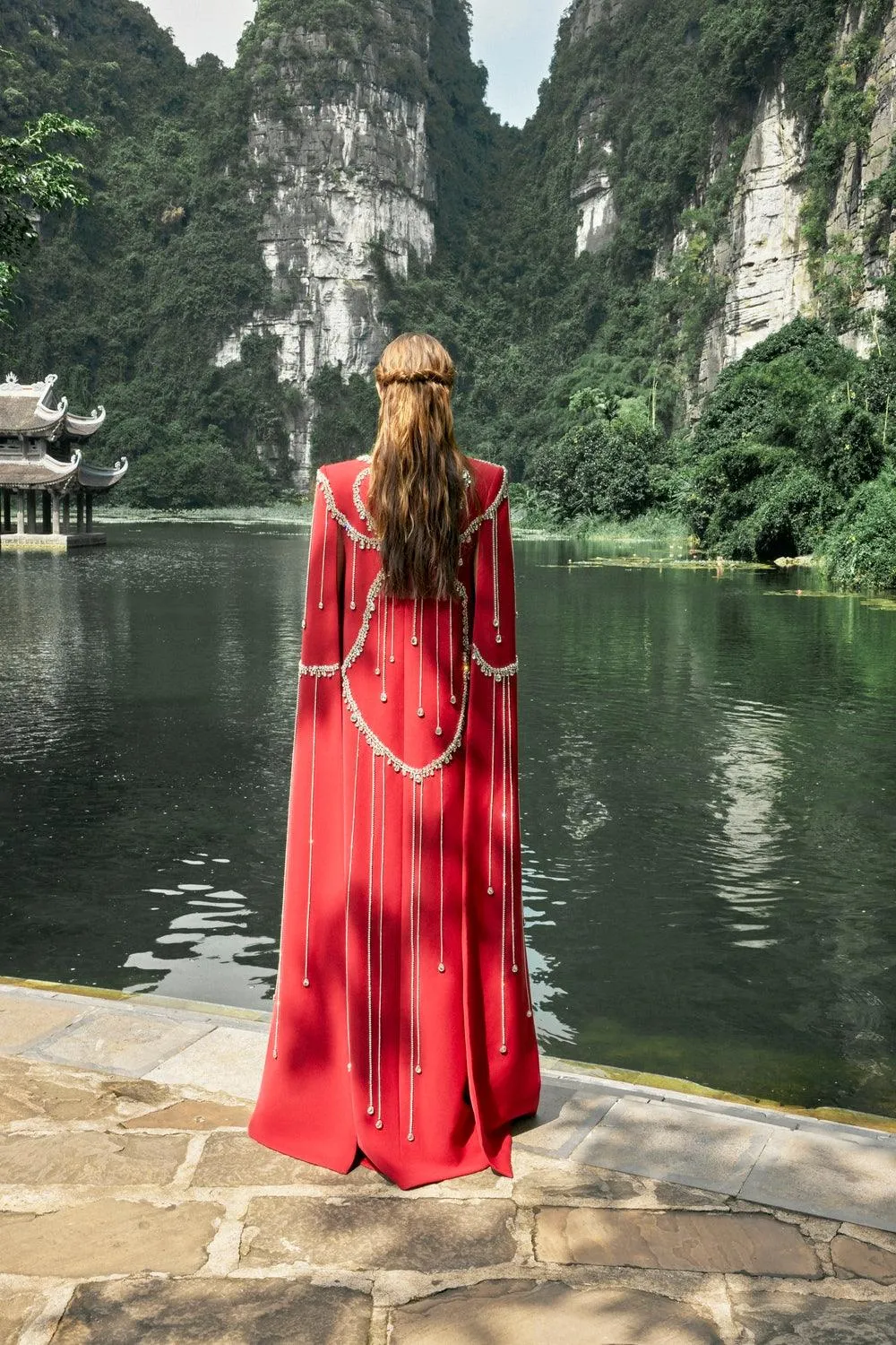 Stone Embellished Floor Length Cape