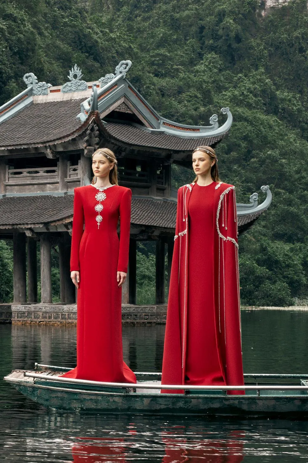 Stone Embellished Floor Length Cape