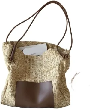 Straw Bag Summer woven basket bag contrasting color straw bucket bag handbag shoulder bag Straw Bags