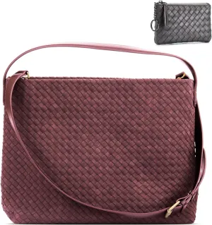 Suede Hobo Bag for Women Woven Bag Shoulder Bag Casual Tote Bag