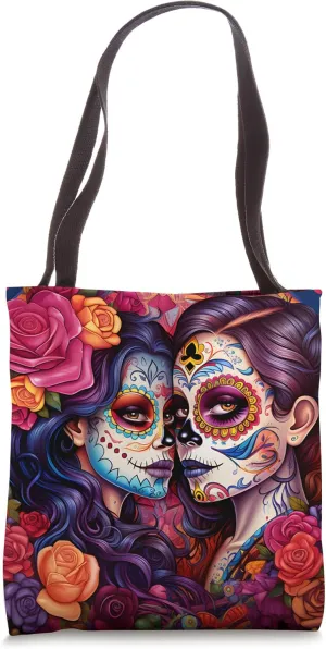 Sugar Skulls La Catrina Day of the Dead Two Women Floral Tote Bag