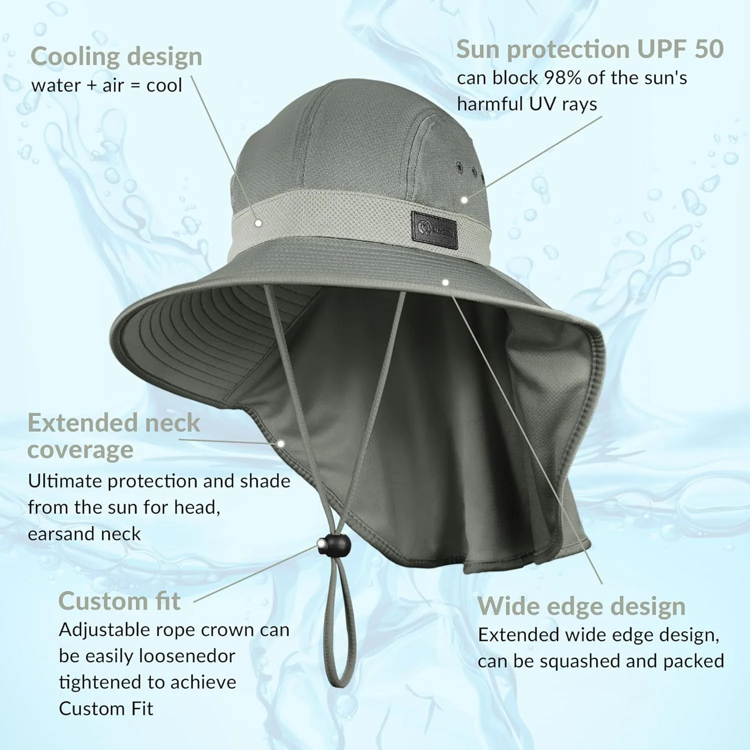 Sukeen Cooling Sun Hat for Men Women UPF50  Wide Brim Fishing Hat with Neck Flap Adjustable Foldable Bucket Hat for Hiking