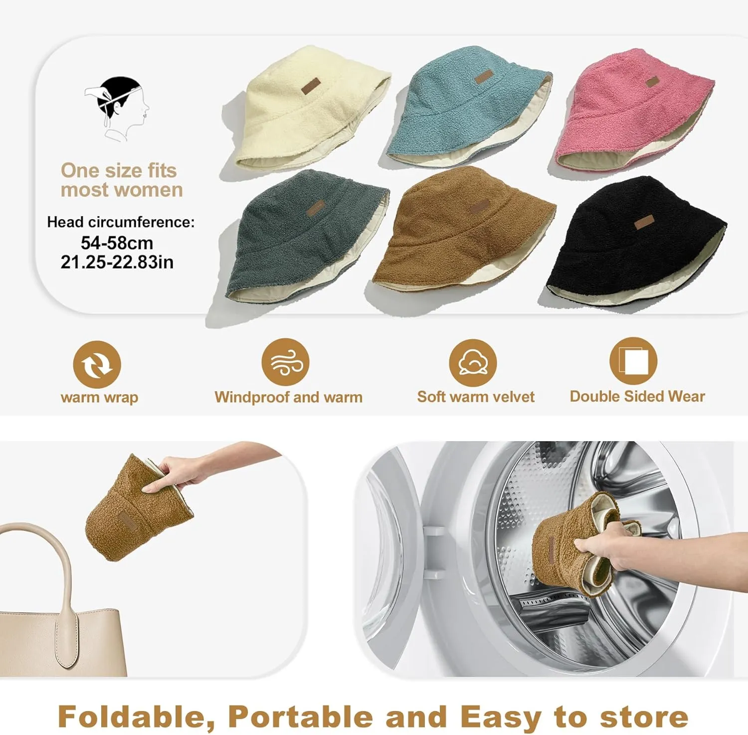 Sukeen Oversized Winter Bucket Hat for Big Heads Large Faux Fur Bucket Hat Fluffy Warm Hat Trendy Fisherman Cap for Daily