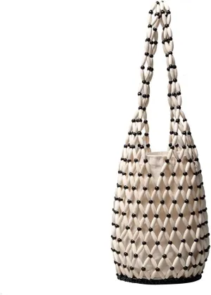Summer Beach Handbag for Women Bohemian Clutch Retro Top-handle Mini Tote Handmade Woven Bucket Drawstring