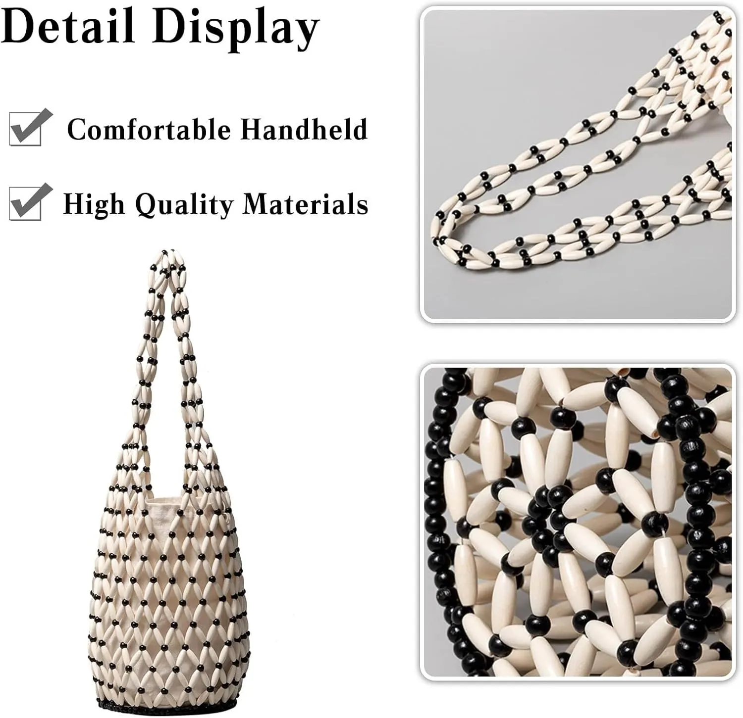 Summer Beach Handbag for Women Bohemian Clutch Retro Top-handle Mini Tote Handmade Woven Bucket Drawstring