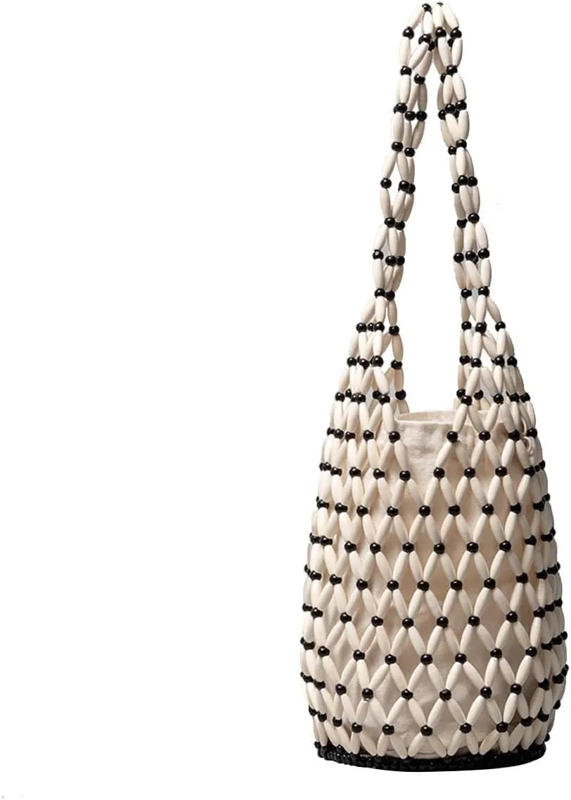 Summer Beach Handbag for Women Bohemian Clutch Retro Top-handle Mini Tote Handmade Woven Bucket Drawstring