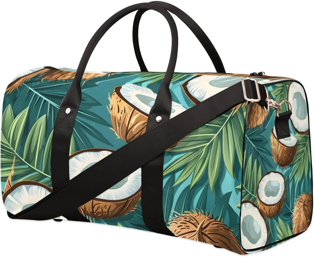 Summer Coconut Travel Duffle Bag for Women Men Gym Duffel Foldable Bag Waterproof Weekender Tropical Fruit Duffle Tote