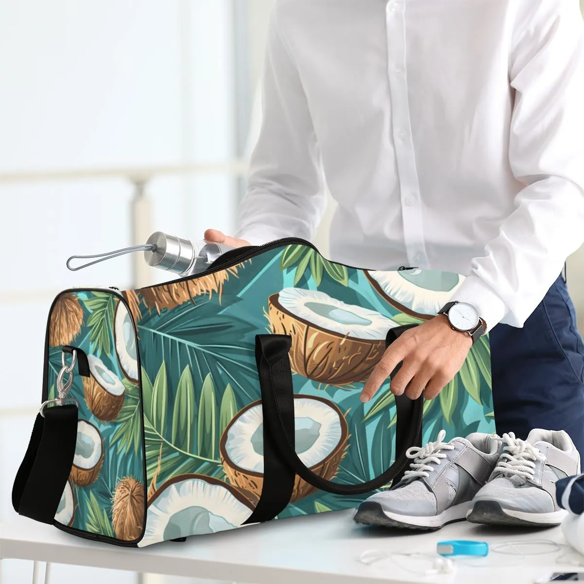 Summer Coconut Travel Duffle Bag for Women Men Gym Duffel Foldable Bag Waterproof Weekender Tropical Fruit Duffle Tote