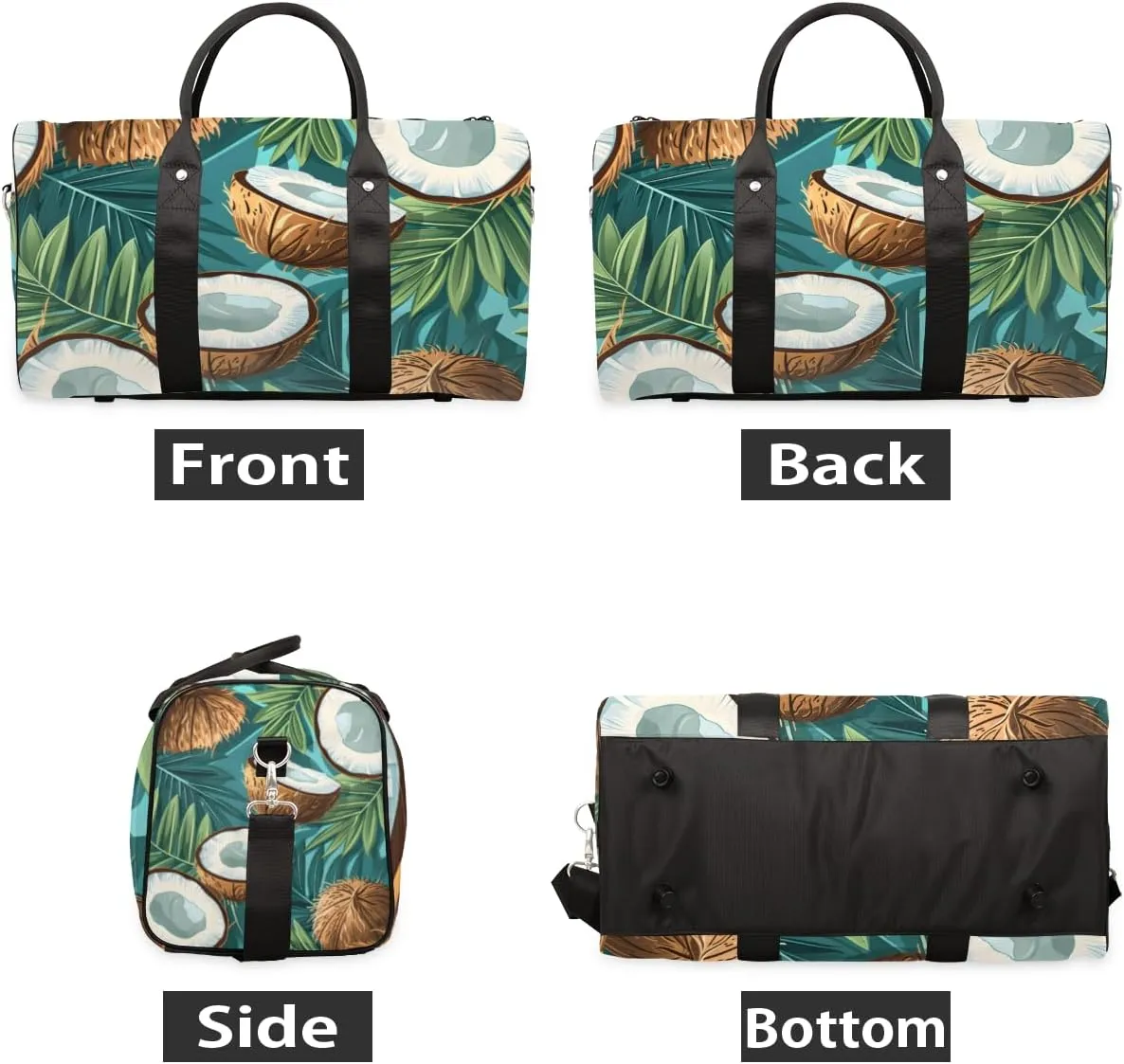 Summer Coconut Travel Duffle Bag for Women Men Gym Duffel Foldable Bag Waterproof Weekender Tropical Fruit Duffle Tote