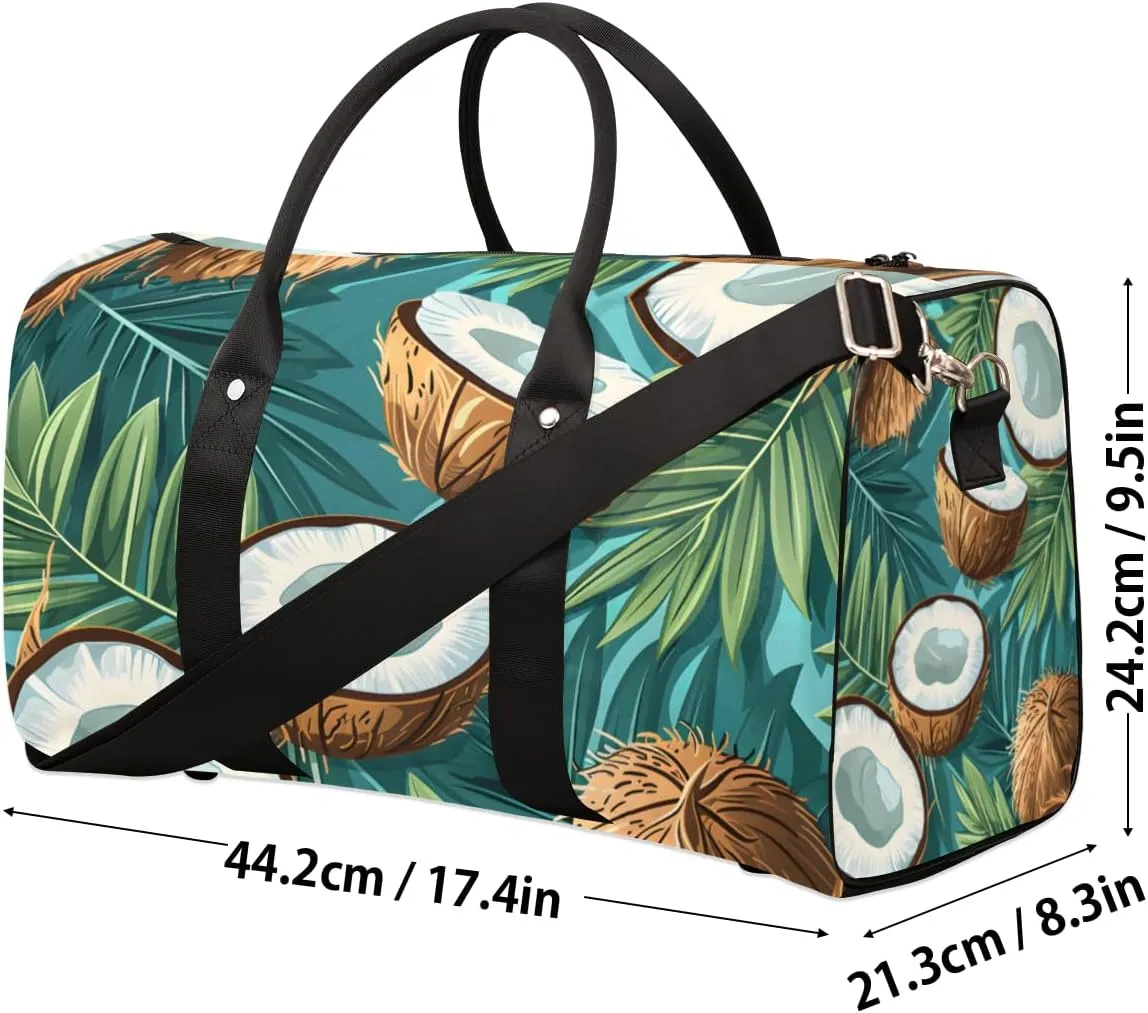 Summer Coconut Travel Duffle Bag for Women Men Gym Duffel Foldable Bag Waterproof Weekender Tropical Fruit Duffle Tote