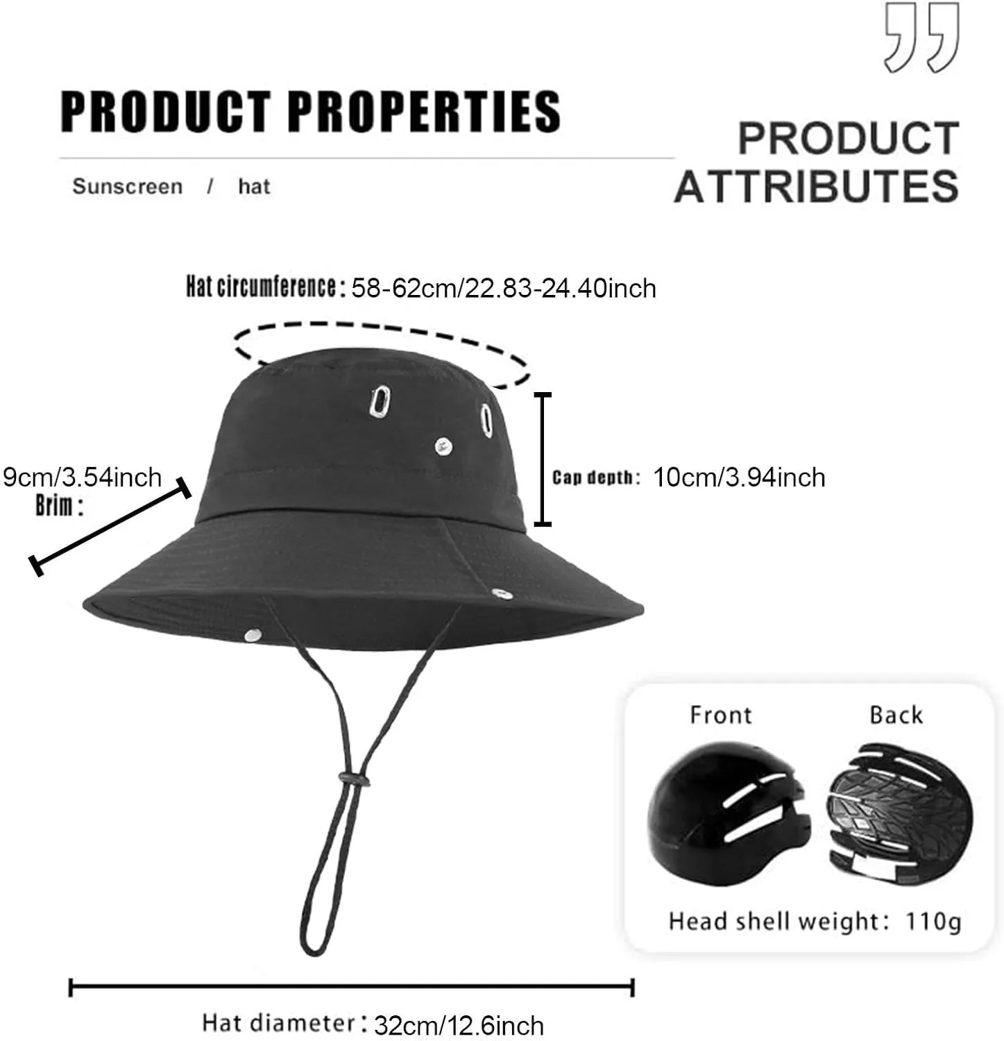 Sun Bucket Hat with Inner Hard Shell Quick Wide Brim Fishing Hat for Women Men Backpacking Outside Work Travel Summer