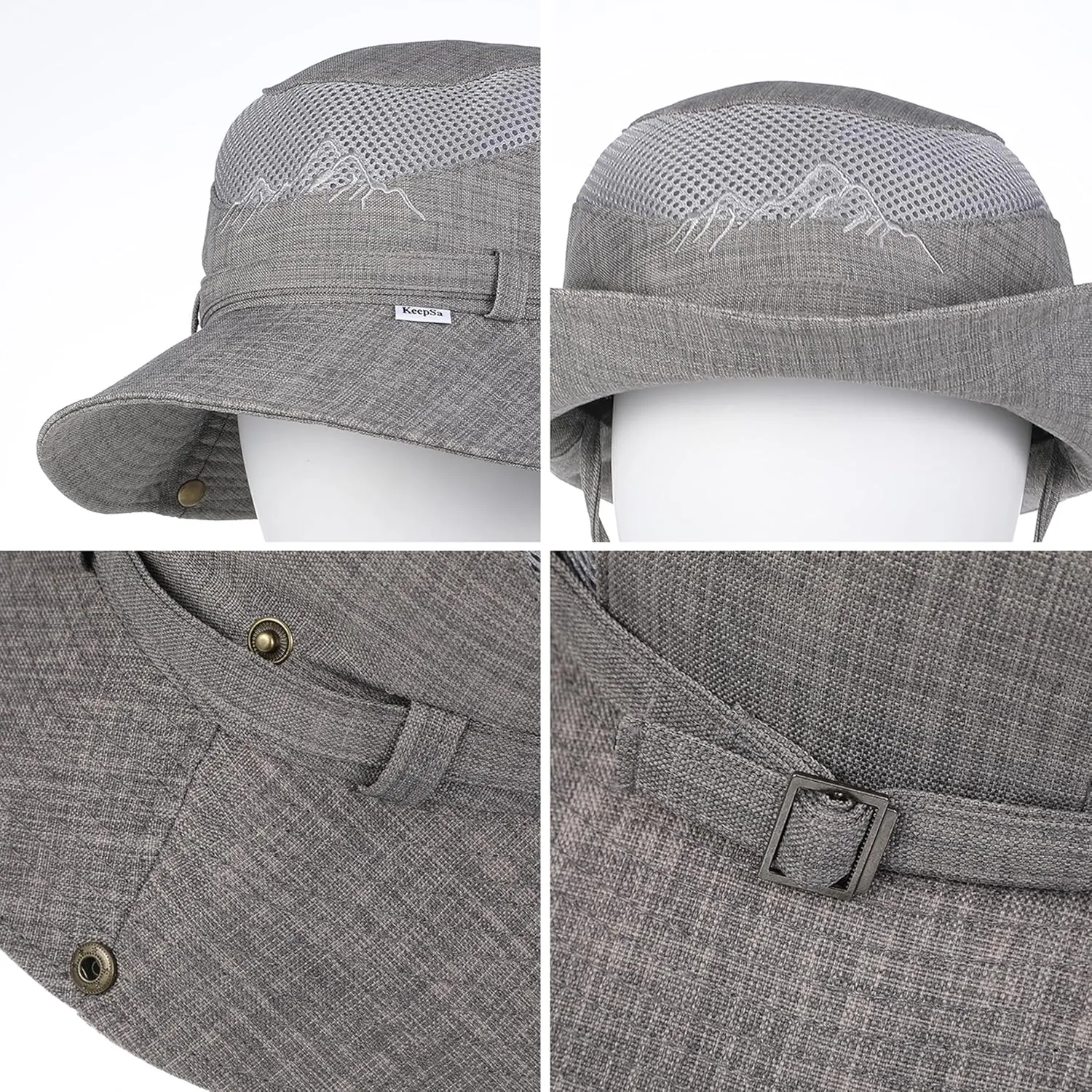 Sun Hat for Men, Cotton Embroidery Summer Outdoor Sun Protection Wide Brim Bucket Hat Foldable Safari Boonie Hat